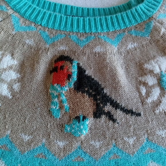 Talbots Teal Lambswool Knit Fair Isle Snow Bird Sweater, Size P - Picture 7 of 16